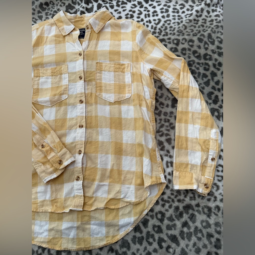 Abercrombie & Fitch Plaid Button Up Shirt in Yellow Size Medium Women’s - Picture 6 of 14